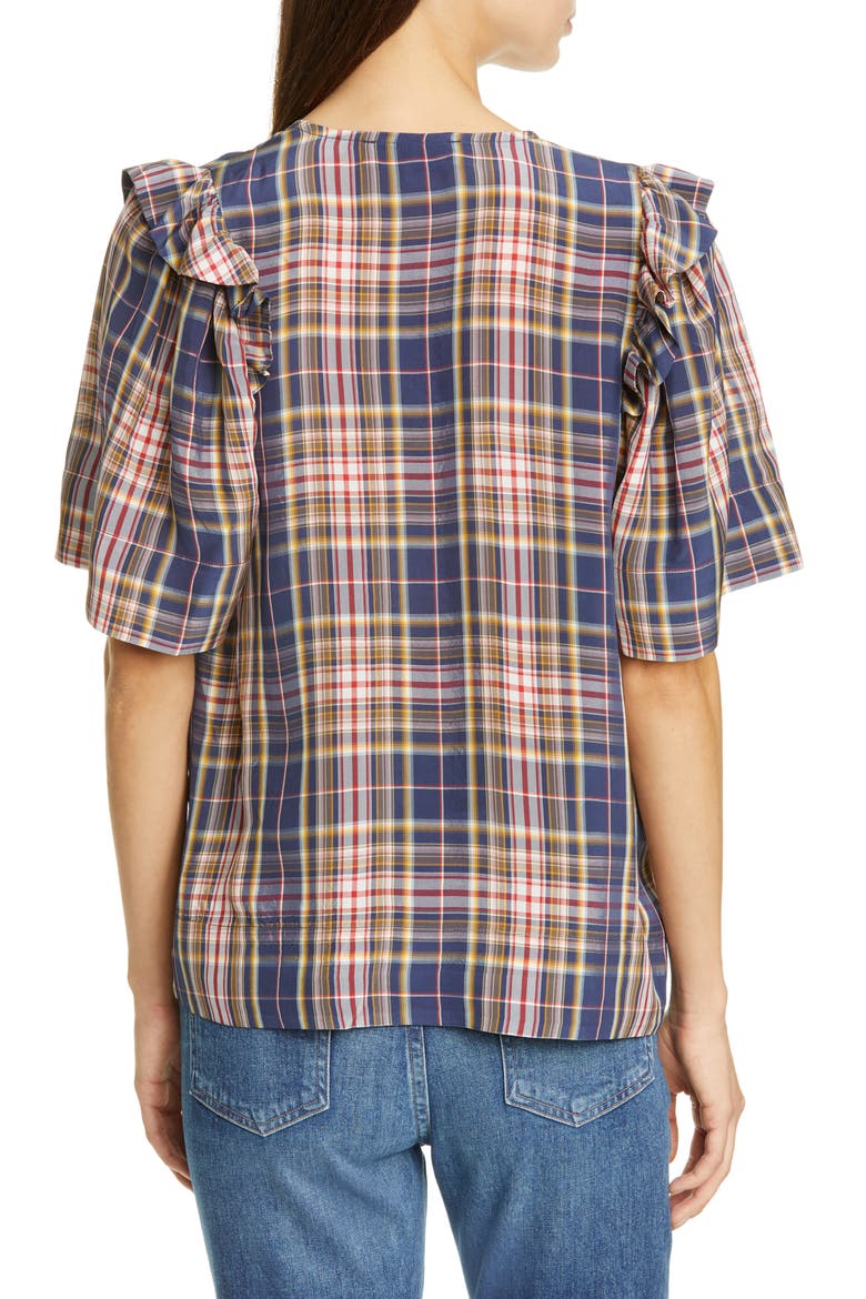 Sea Rooney Ruffle Shoulder Plaid Top, Alternate, color, PLAID