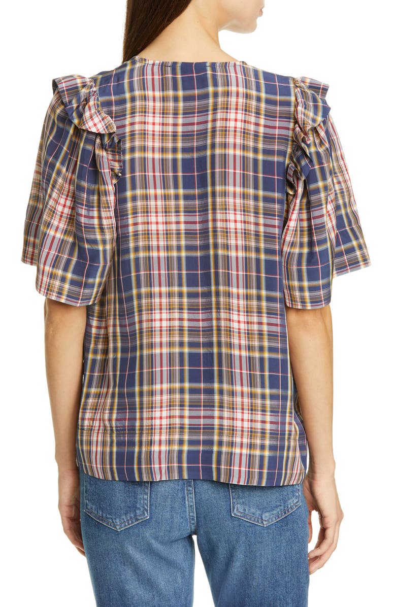 Sea Rooney Ruffle Shoulder Plaid Top, Alternate, color, 