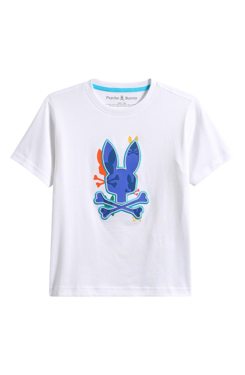 Psycho Bunny Kids' Tanner Bunny Embroidered Pima Cotton Graphic T-Shirt, Main, color, White
