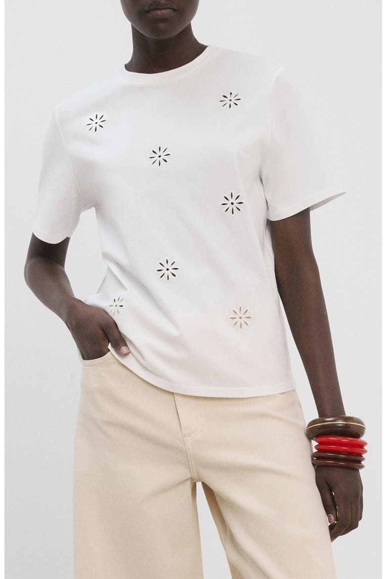 Floral Embroidered Cotton Tee, Main, color, WHITE
