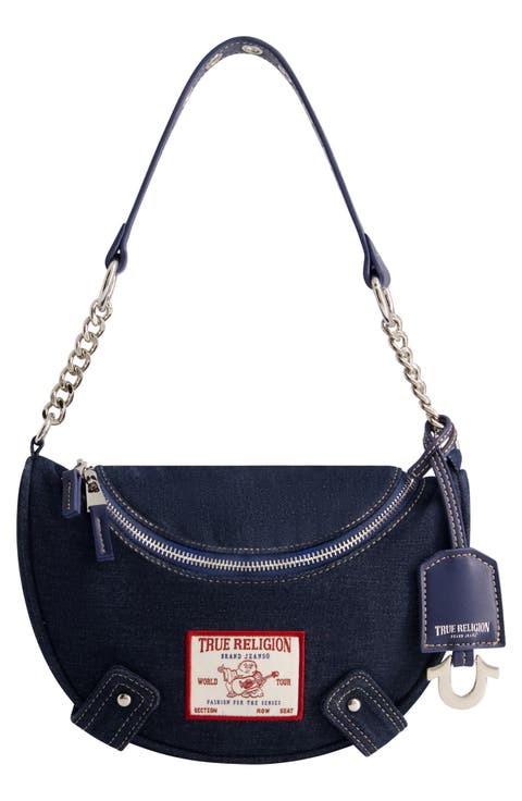 Grommet Strap Denim Shoulder Bag