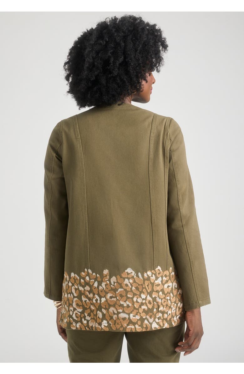 Jessica London Embroidered Denim Topper, Alternate, color, Green Animal Embroidery