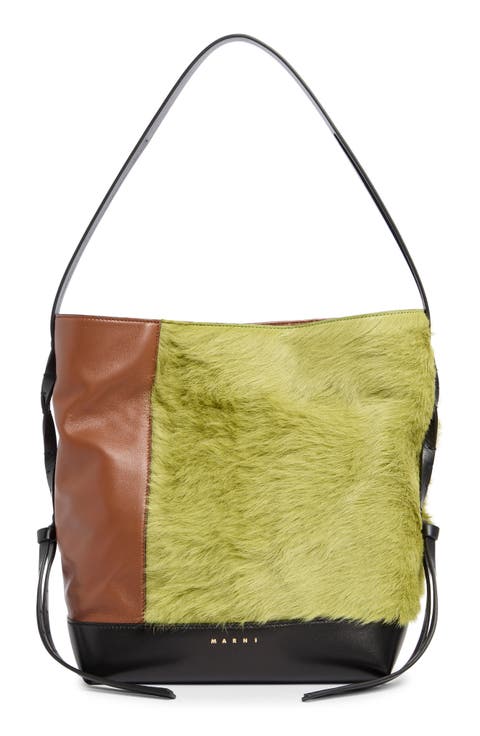 Small Leather & Genuine Calf Hair Hobo Bag