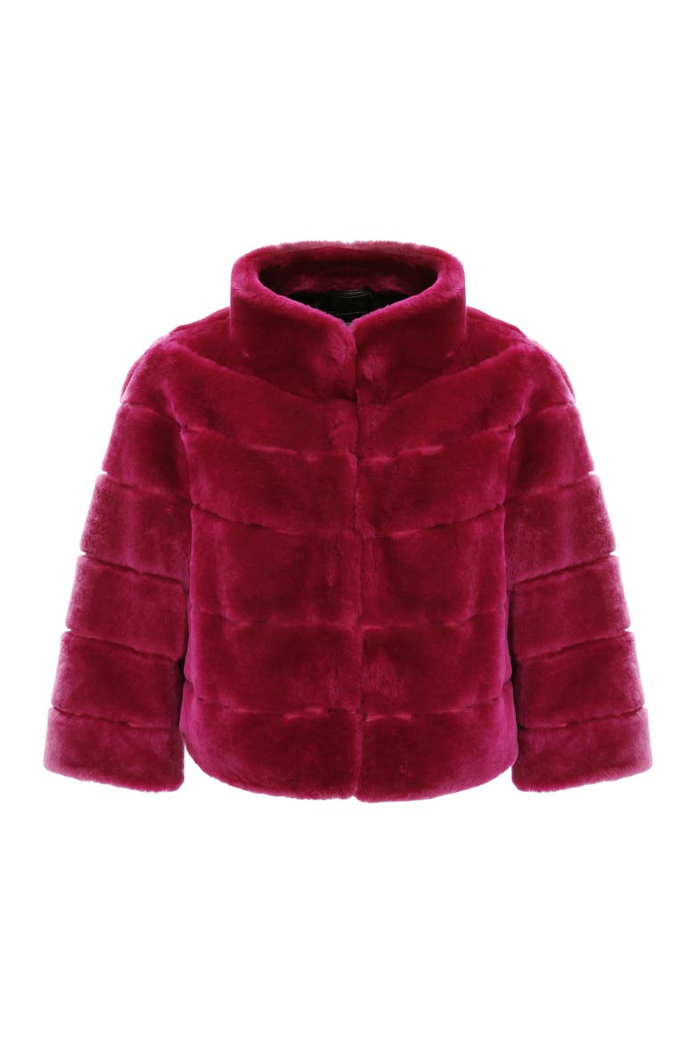 Genuine Shearling Cropped Bolero with Cropped Sleeves, Alternate, color, MAGENTA