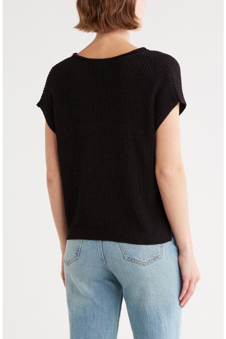 Open Knit Short Sleeve Top, Alternate, color, BLACK