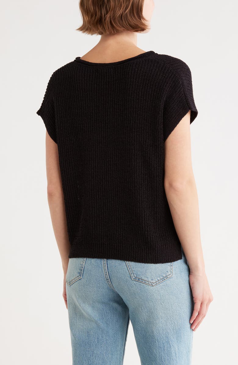 Blu Pepper Open Knit Short Sleeve Top, Alternate, color, Black