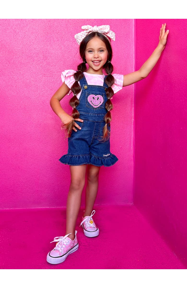 Mia Belle Girls Girls SmileyWorld  Happy Heart Denim Shortall Set, Alternate, color, Pink