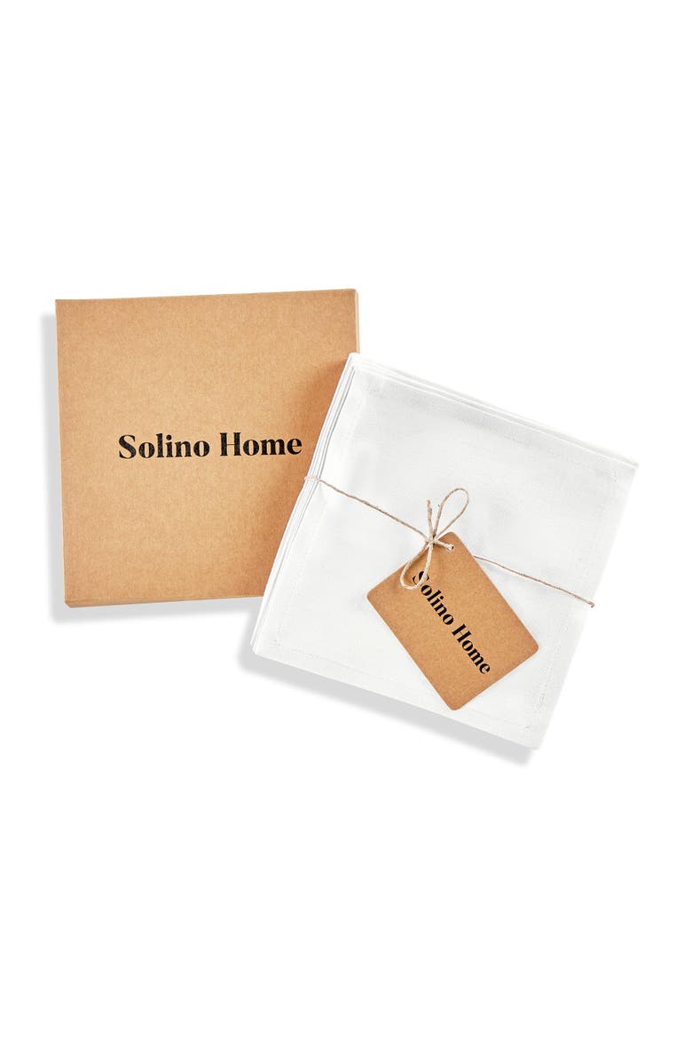 Cotton Linen Plain Cocktail Napkins Set of 12, 6 x 6" - Dru, Alternate, color, White