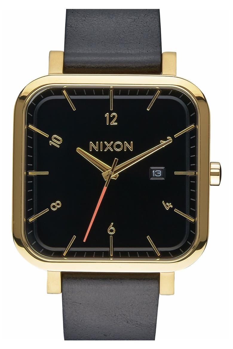 'Ragnar' Leather Strap Watch, 40mm, Main, color, BLACK/ BLACK