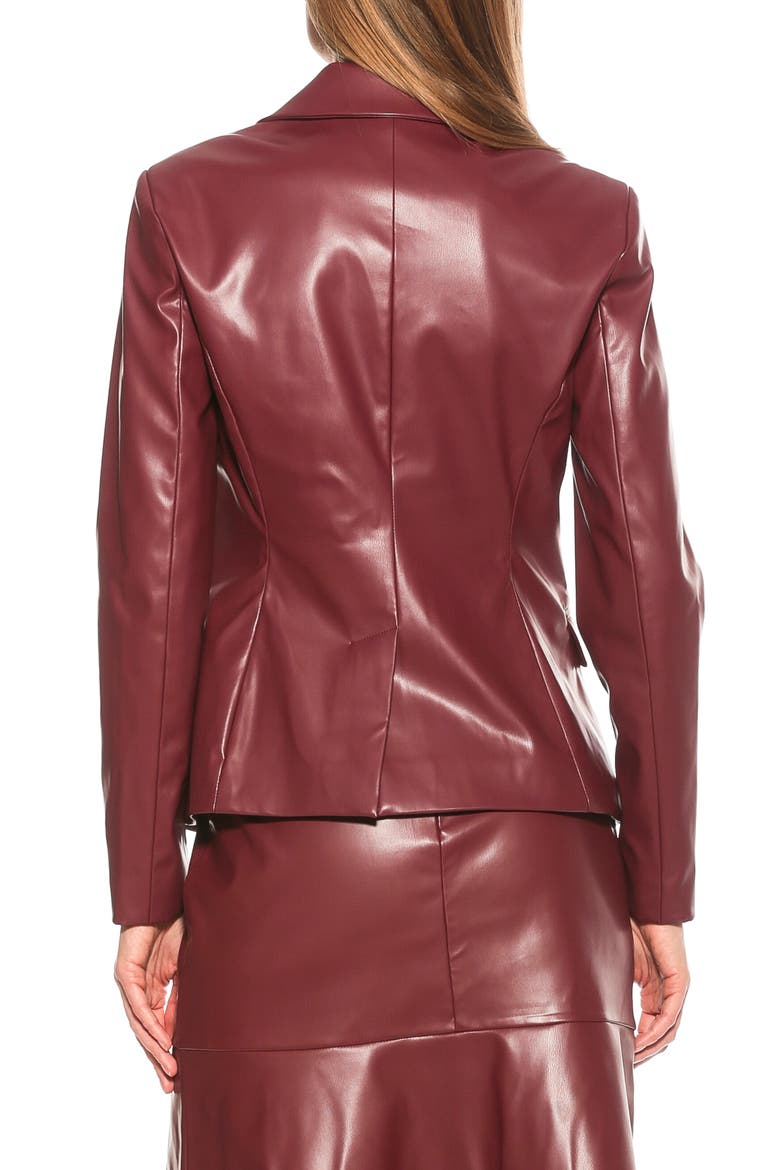 Faux Leather Double-Breasted Peak Lapel Blazer, Alternate, color, BURGUNDY
