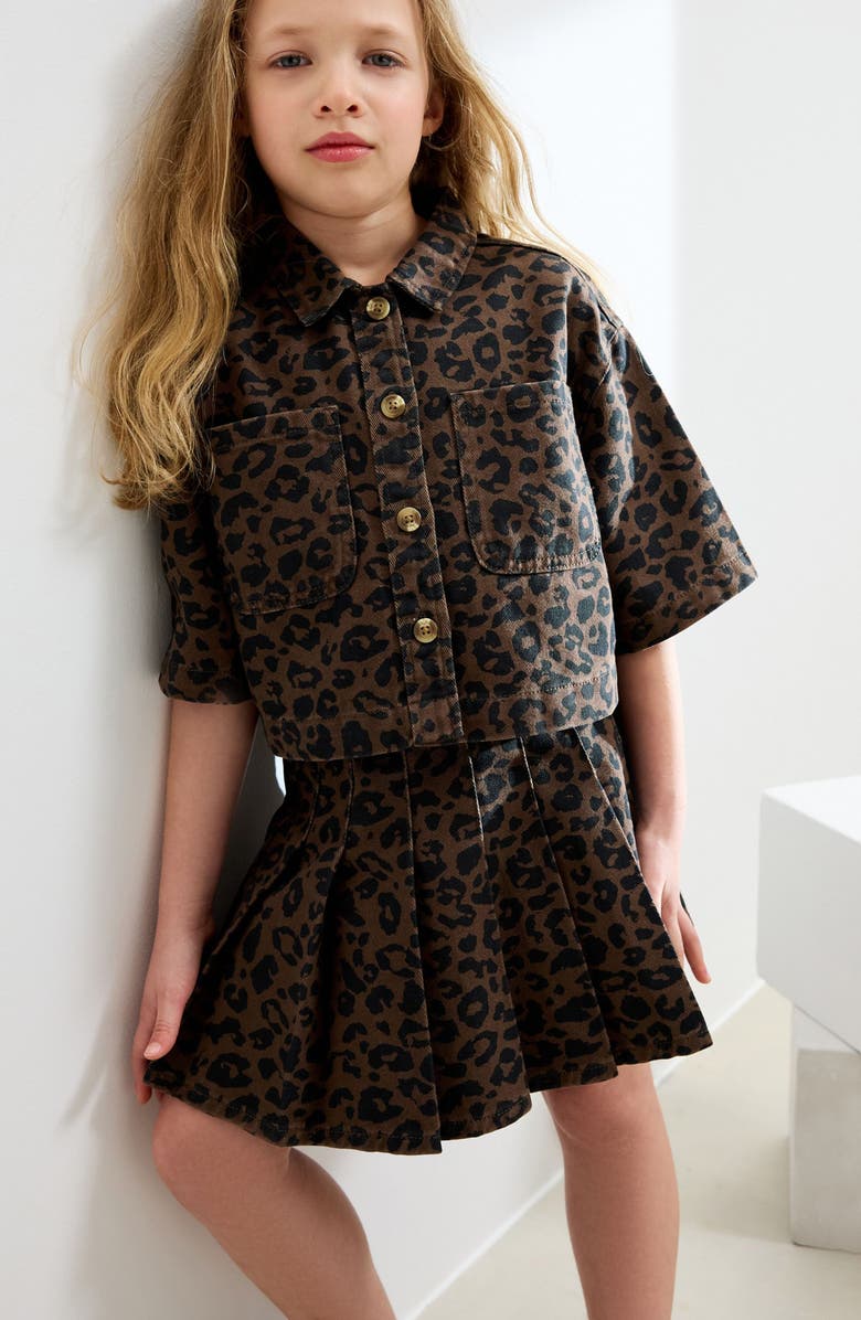 NEXT Kids' Leopard Print Cotton Shacket & Skirt Set, Alternate, color, Leopard