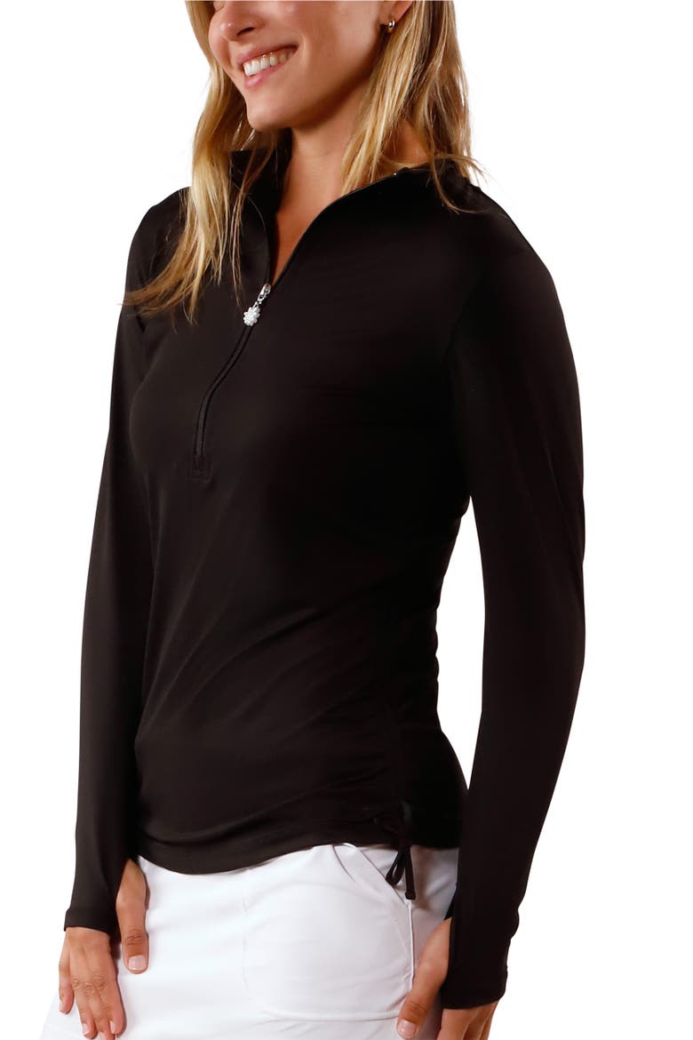 Long Sleeve Half Zip Ruched Sun Shirt, Alternate, color, Black