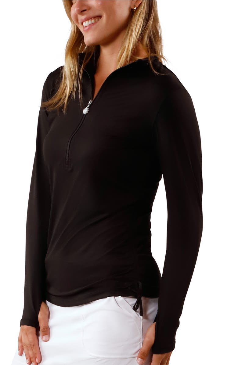 UV Skinz Long Sleeve Half Zip Ruched Sun Shirt, Alternate, color, Black