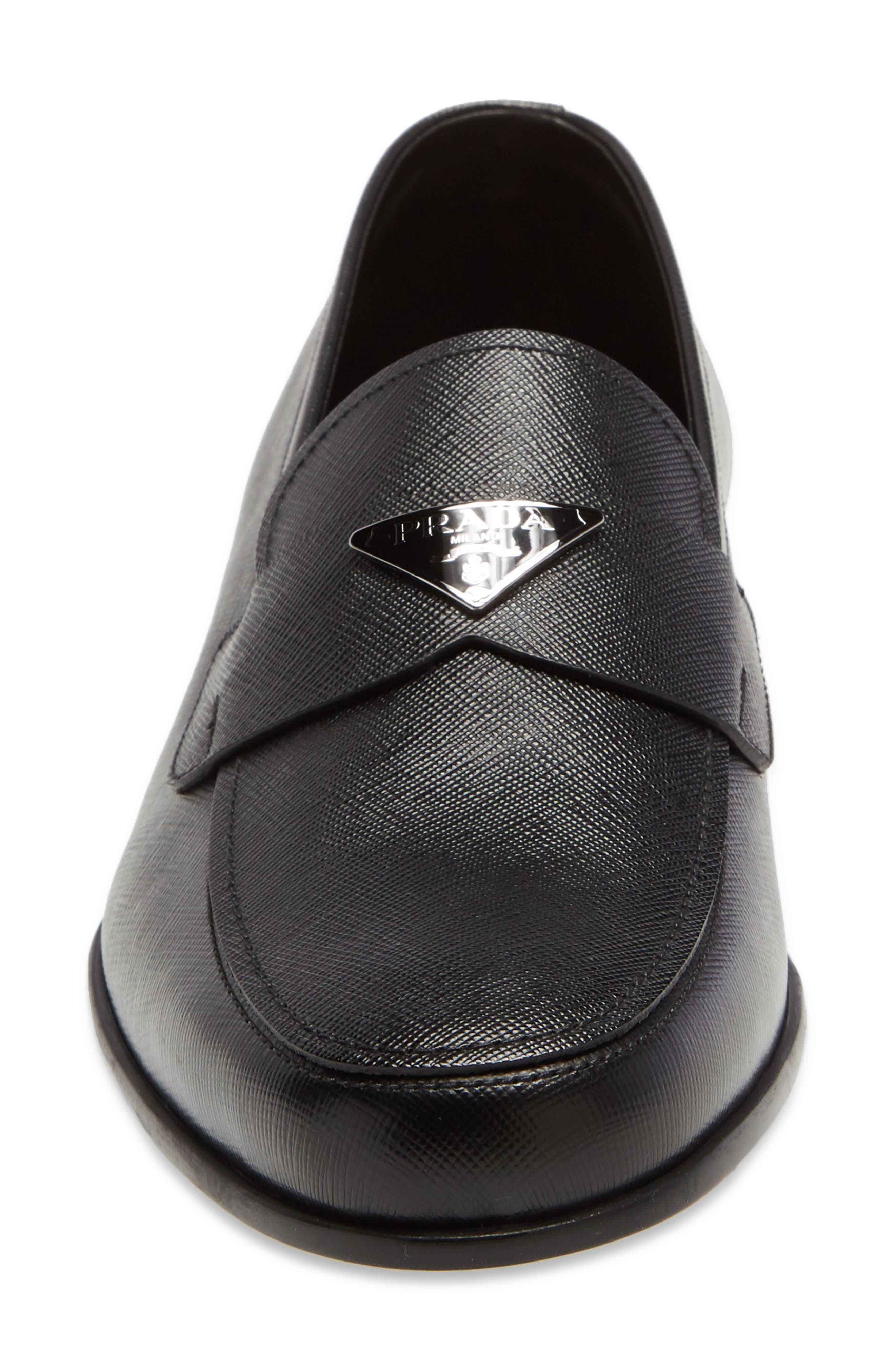 Prada Triangle Logo Loafer, Alternate, color, Black