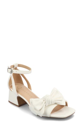 Journee Collection Zevi Bow Block Heel Sandal In White Pu
