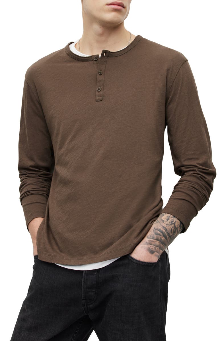 AllSaints Figure Long Sleeve Cotton Henley, Main, color,