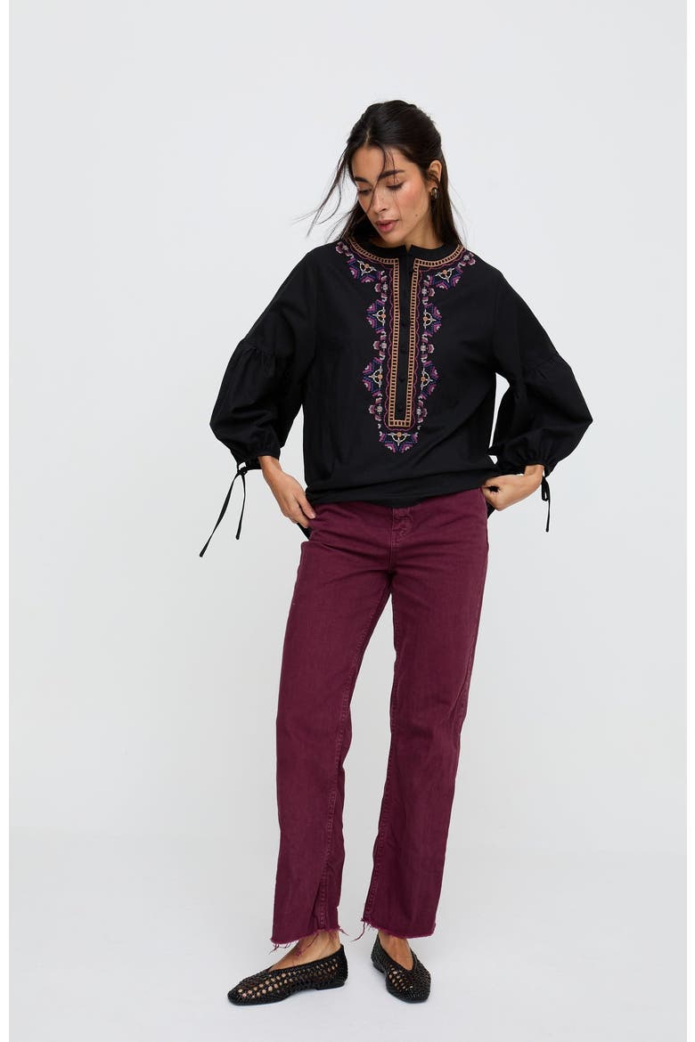 Penny Boxy Embroidered Shirt, Alternate, color, Black