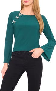 CeCe Pearly Bow Knit Top