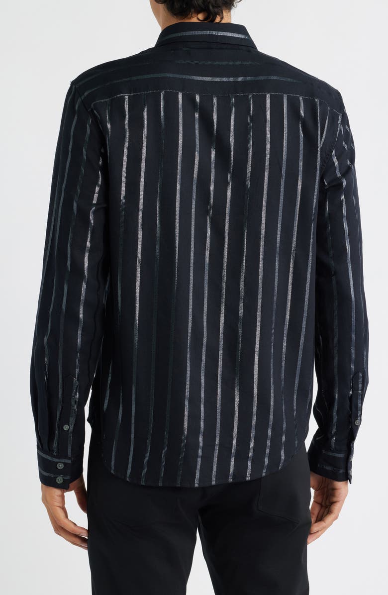 John Varvatos Rodney Print Covered Placket Button-Up Shirt, Alternate, color, Black