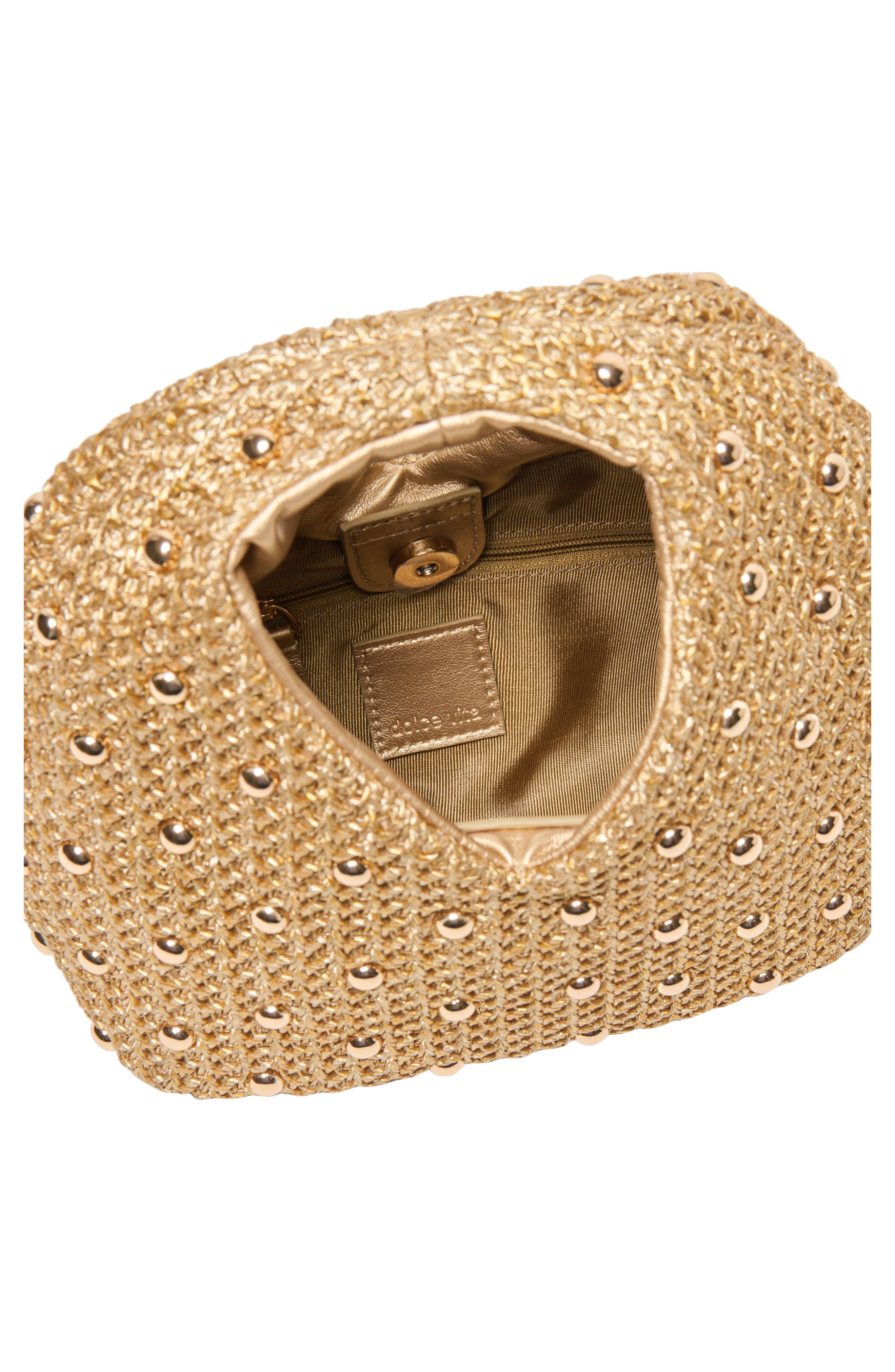 Dolce Vita Dahlia Studded Woven Raffia Handbag, Alternate, color, Gold
