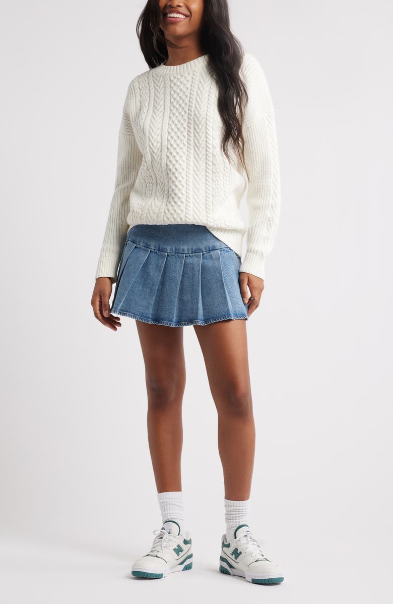 BP. Oversize Cotton Blend Cable Sweater, Alternate, color, Ivory