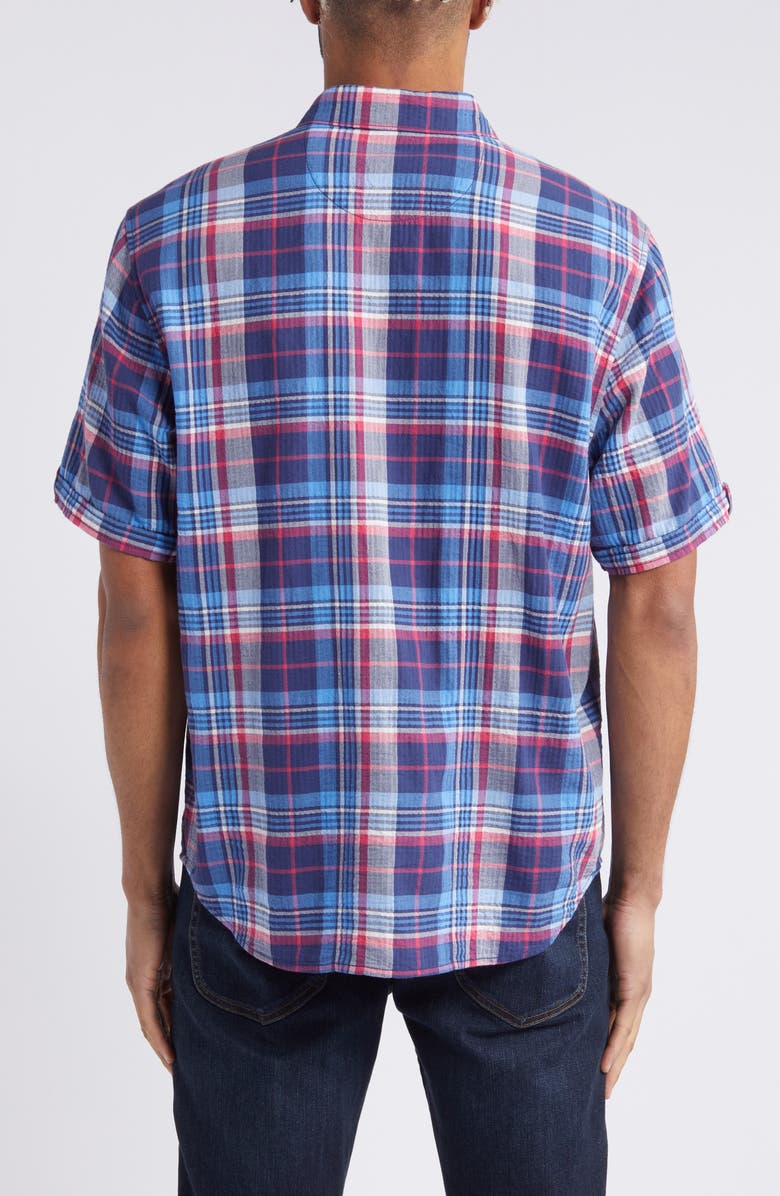 Tommy Bahama Beachside Plaid Short Sleeve Stretch Button-Up Shirt, Alternate, color, Island Navy