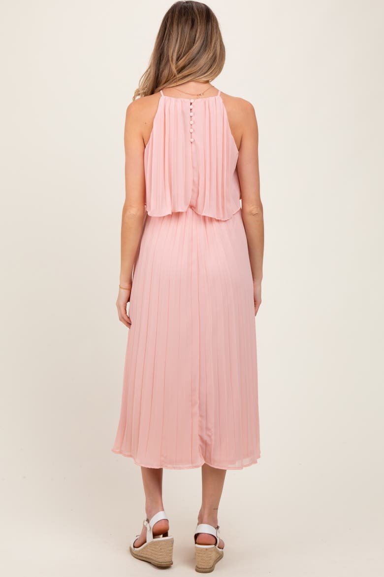 Pleated Woven Midi Dress, Alternate, color, Pink