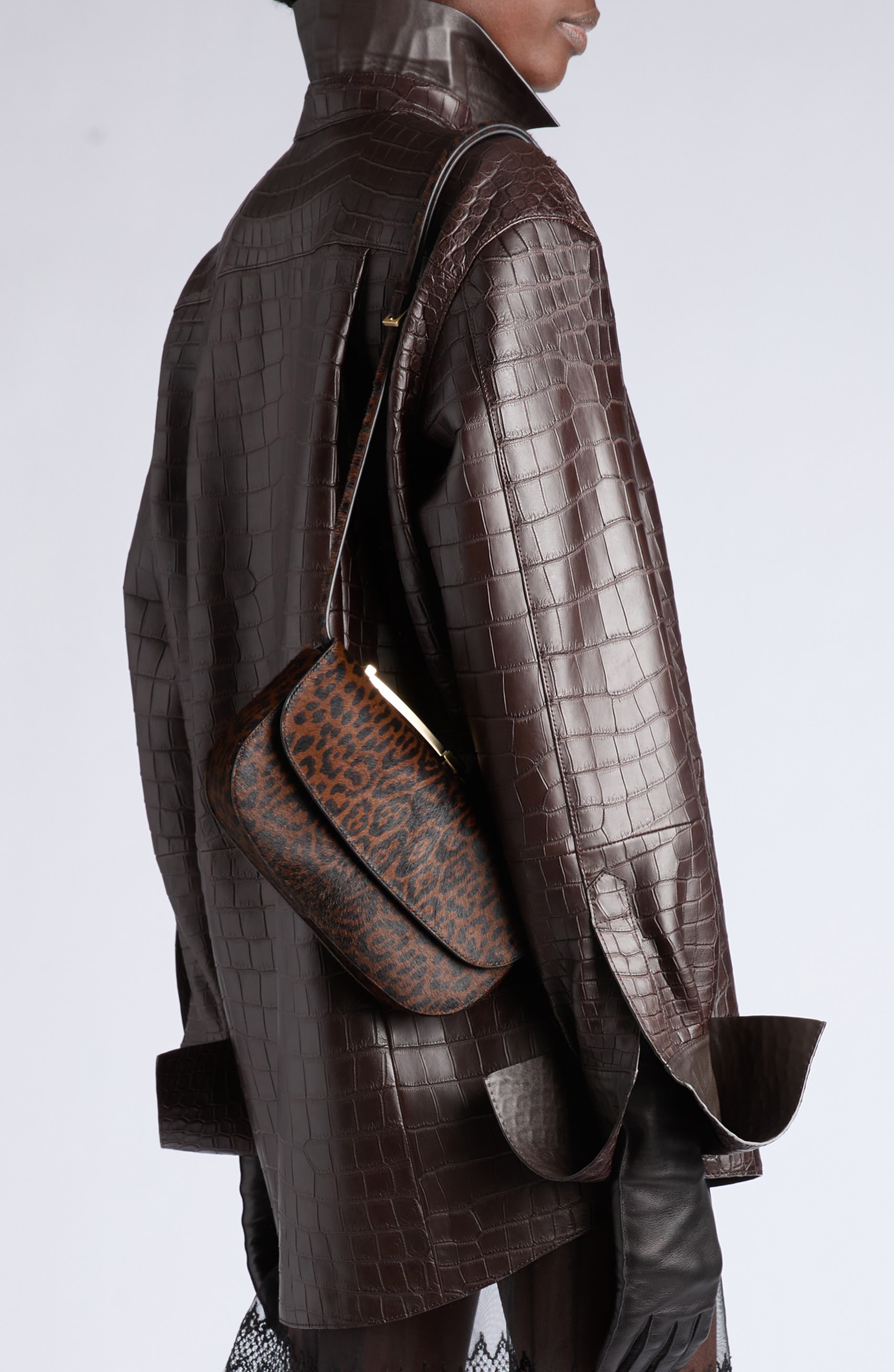 Mini Arc Leopard Print Leather Bag, Main, color, BROWN/ BLACK