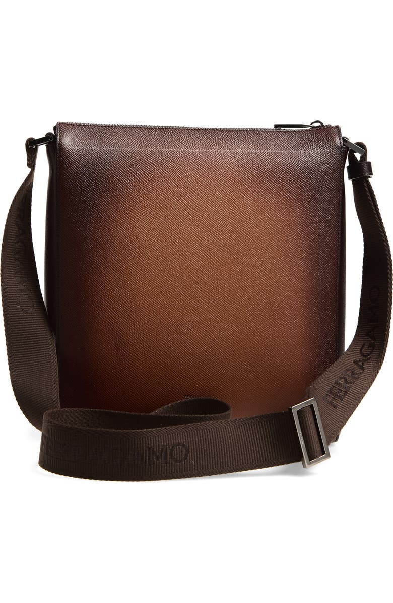 FERRAGAMO Trading Gancio Leather Crossbody Case, Alternate, color, New Cognac Testa Di Moro Dark