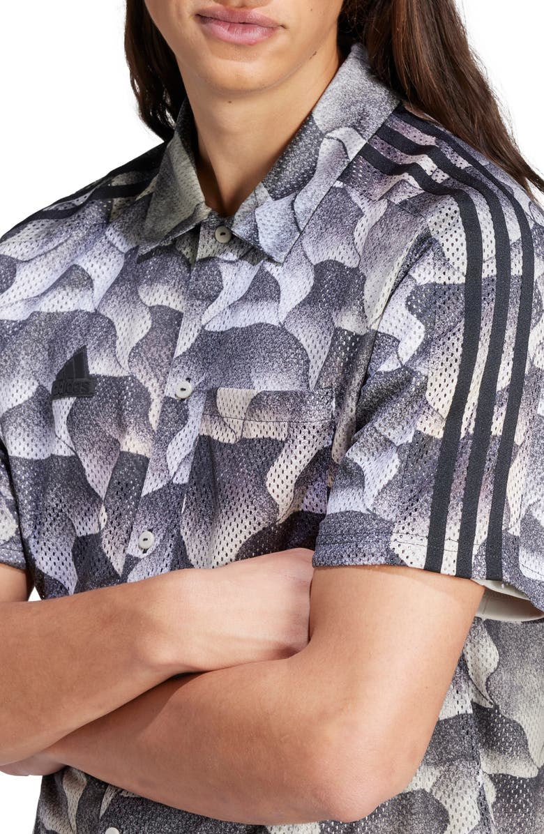ADIDAS SPORTSWEAR Tiro Print Mesh Short Sleeve Button-Up Shirt, Alternate, color, 
