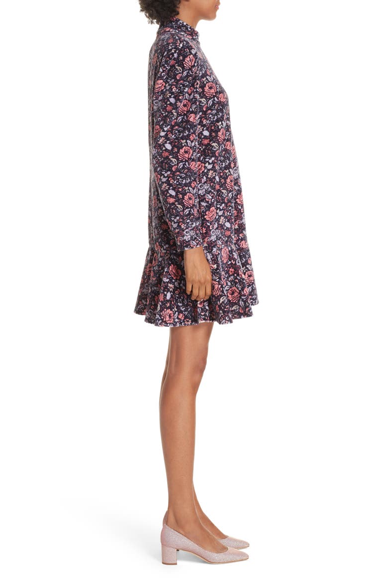 Floral Velour Fit & Flare Dress, Alternate, color, MIDNCO