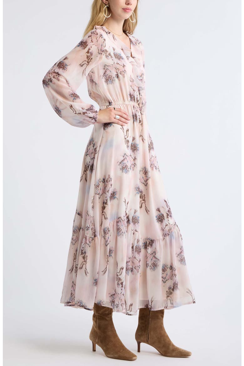 Ruffle Chiffon Maxi Dress, Alternate, color, IVORY DAPPLED ROSES
