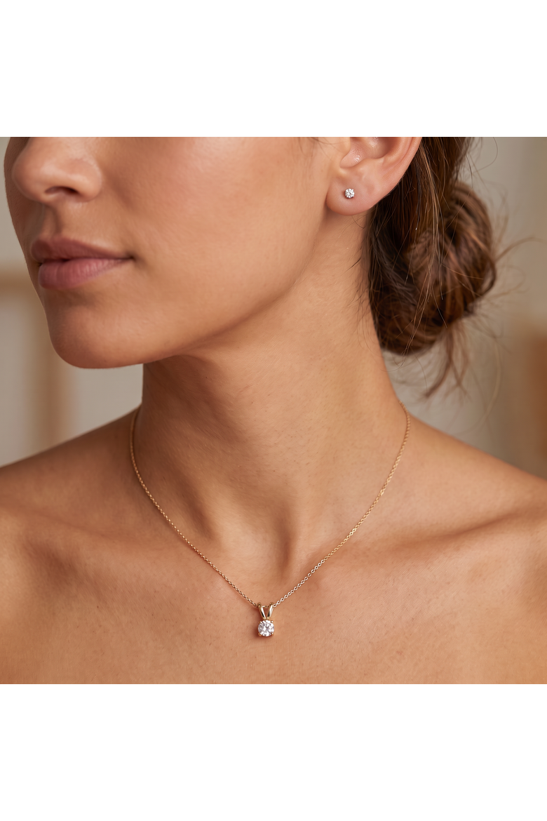 3/4CT T.W. Diamond Studs & Solitaire Necklace Set in 14k or Gold, Alternate, color, White Gold