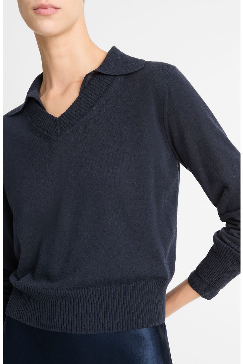 Fine Gauge Collared Sweater, Alternate, color, NAVY