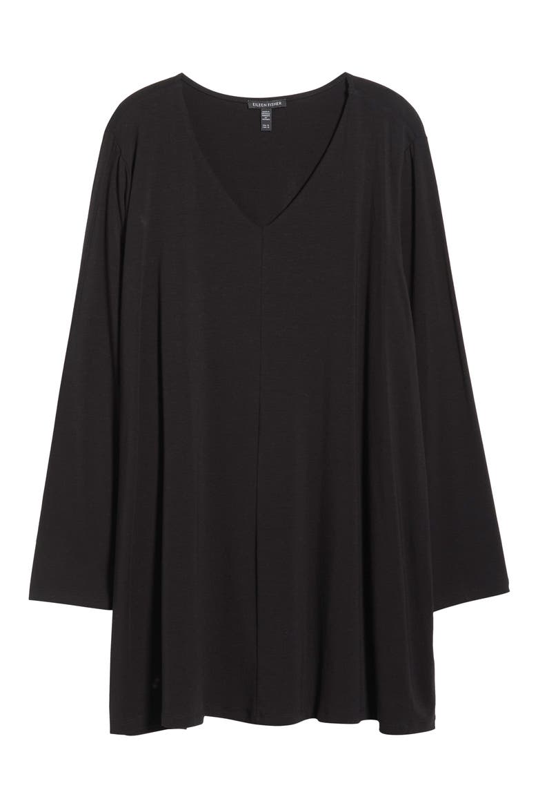 Long Sleeve V-Neck Tunic Top, Alternate, color, BLACK