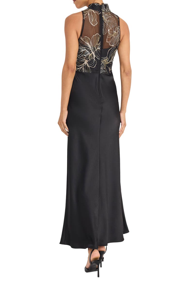 Metallic Embroidery Mixed Media Gown, Alternate, color, BLACK/ CHAMPAGNE