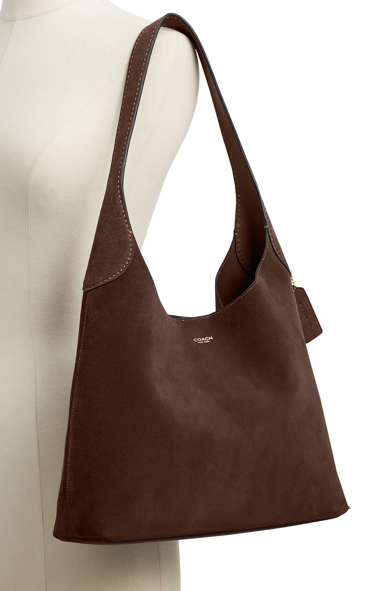 Brooklyn 34 Suede Shoulder Bag, Alternate, color, DARK CHOCOLATE