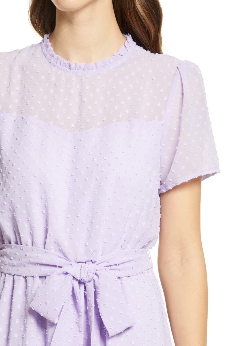 GIBSONLOOK Belted Swiss Dot Midi Dress, Alternate, color,