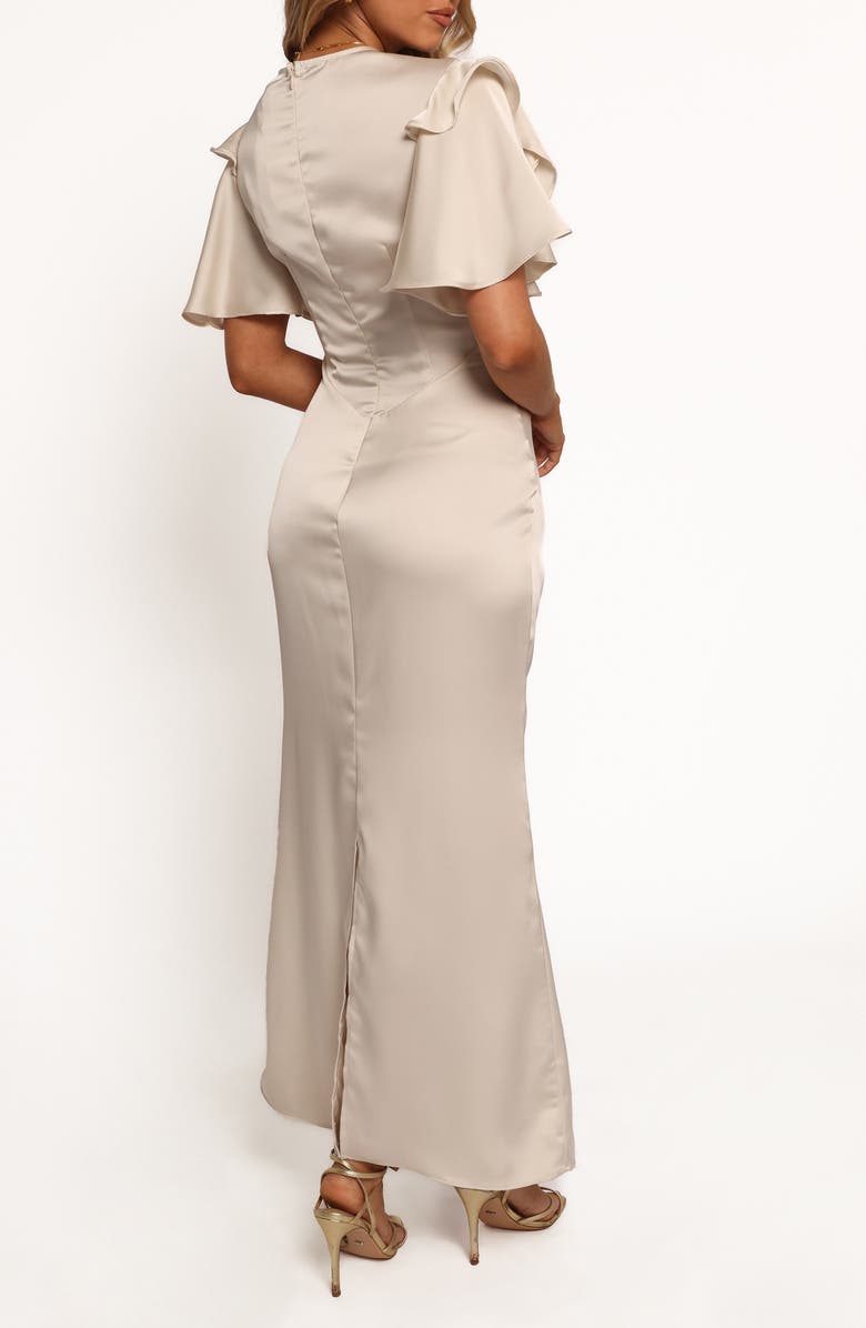 Petal & Pup Georgianna Center Ruched Satin Maxi Dress, Alternate, color, Dove