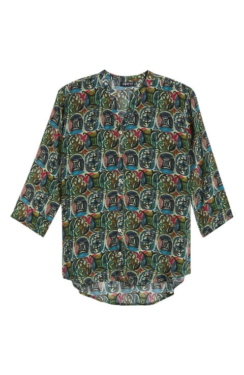 Mandarin Collar Button-Up Shirt