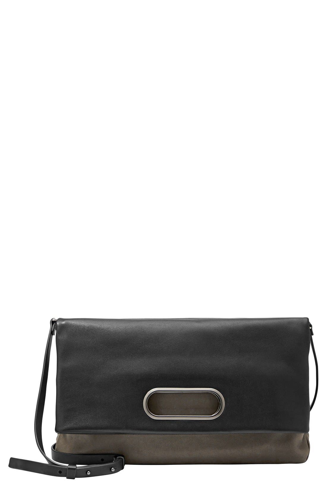'Ella' Leather Foldover Crossbody Bag, Main, color, STEEL GREY