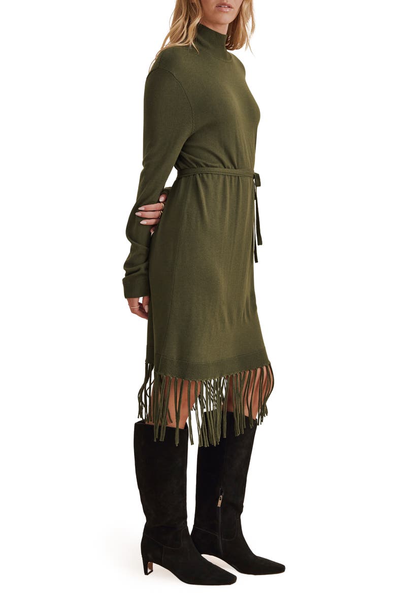 Sadie Long Sleeve Fringe Sweater Dress, Alternate, color, PINE GREEN