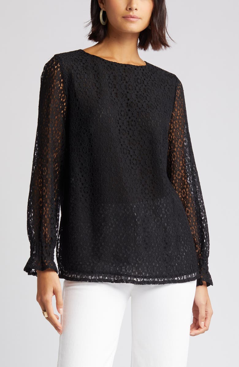 Misook Lace Overlay Blouse, Alternate, color, 