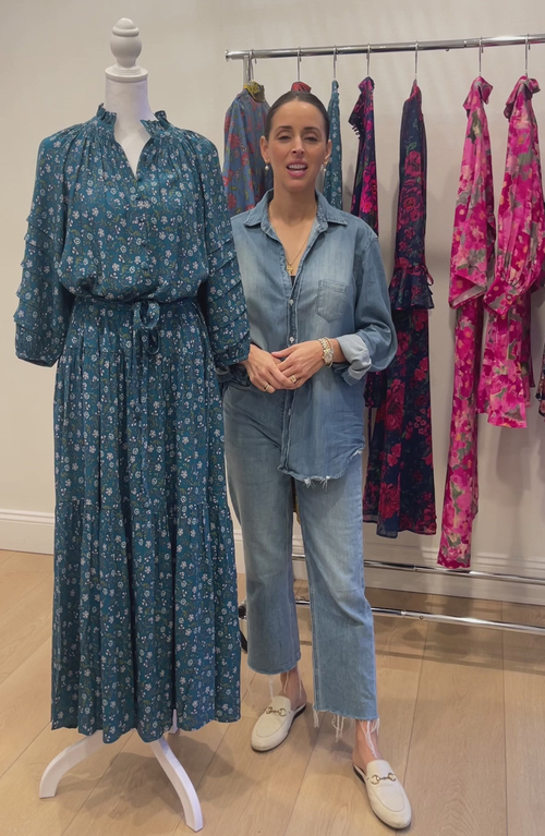 Hermoza Zoey Jo Belted Tiered Maxi Dress In Blue