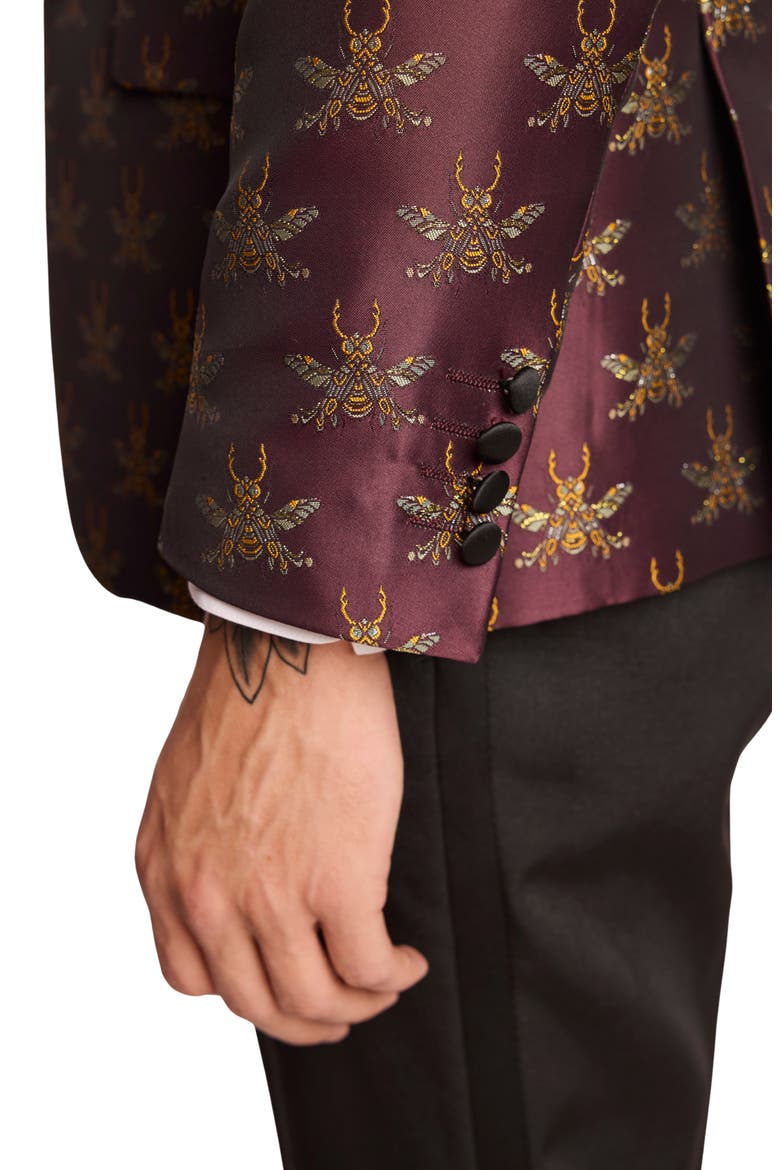 Grosvenor Slim Fit Satin Dinner Jacket, Alternate, color, CHERRY LACQUER BEES