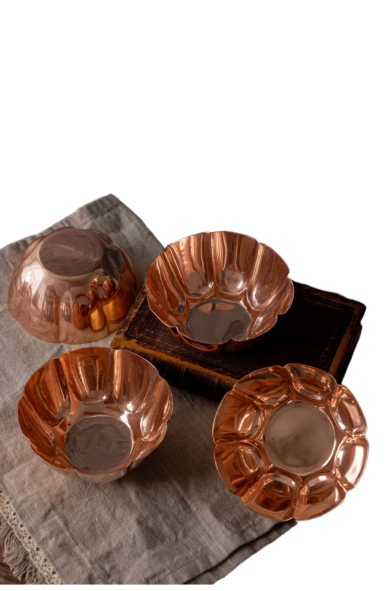 Coppermill Kitchen Vintage Inspired Copper Fluted Bowls with Crown Engraving - Set of 2, Main, color, Copper