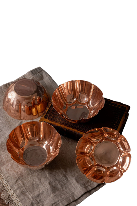 Vintage Inspired Copper Fluted Bowls with Crown Engraving - Set of 2