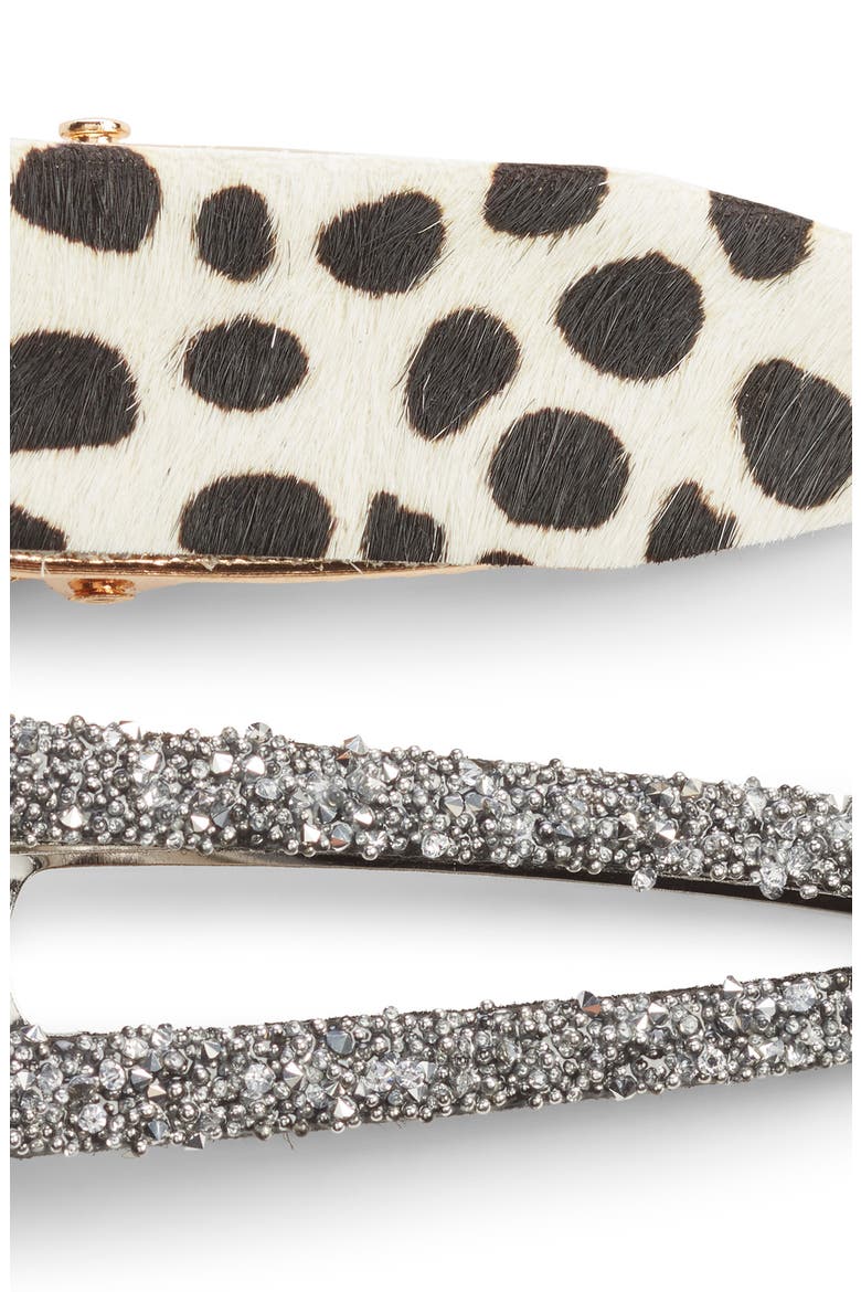x Claudia Sulewski Set of 2 Leopard & Glitter Hair Clips, Alternate, color, SILVER