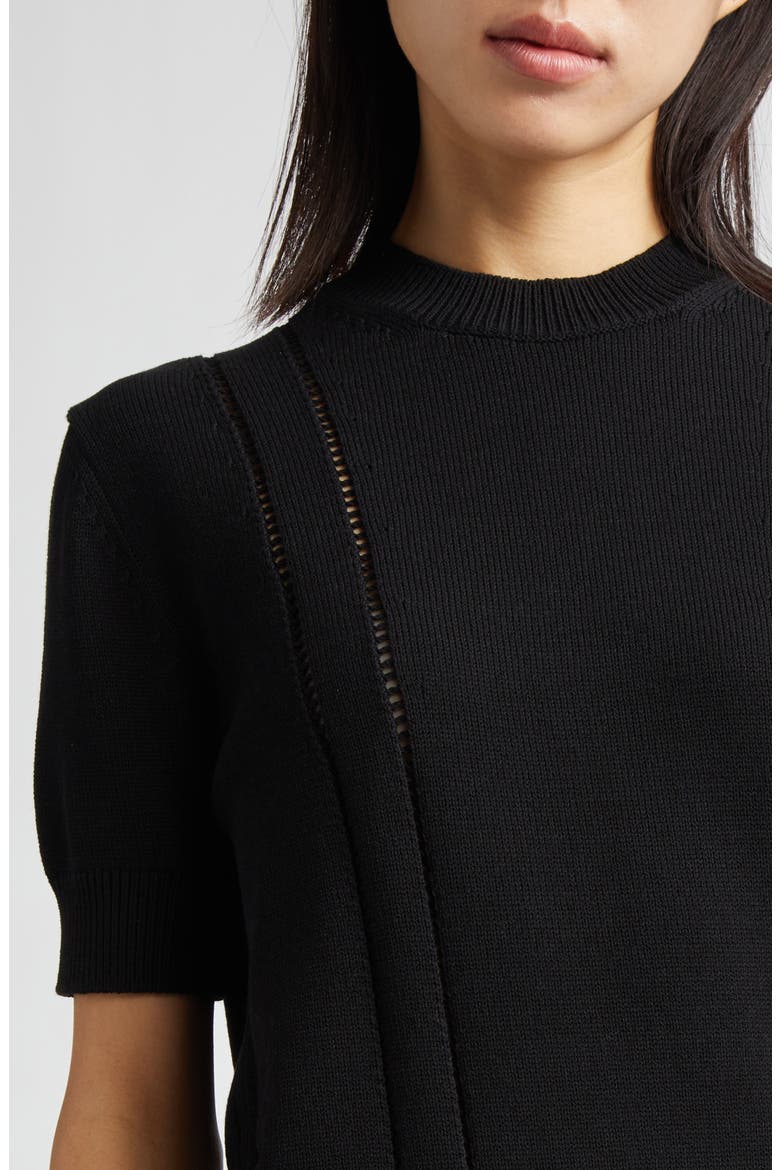 Pointelle Knit Wool & Cotton Sweater, Alternate, color, BLACK