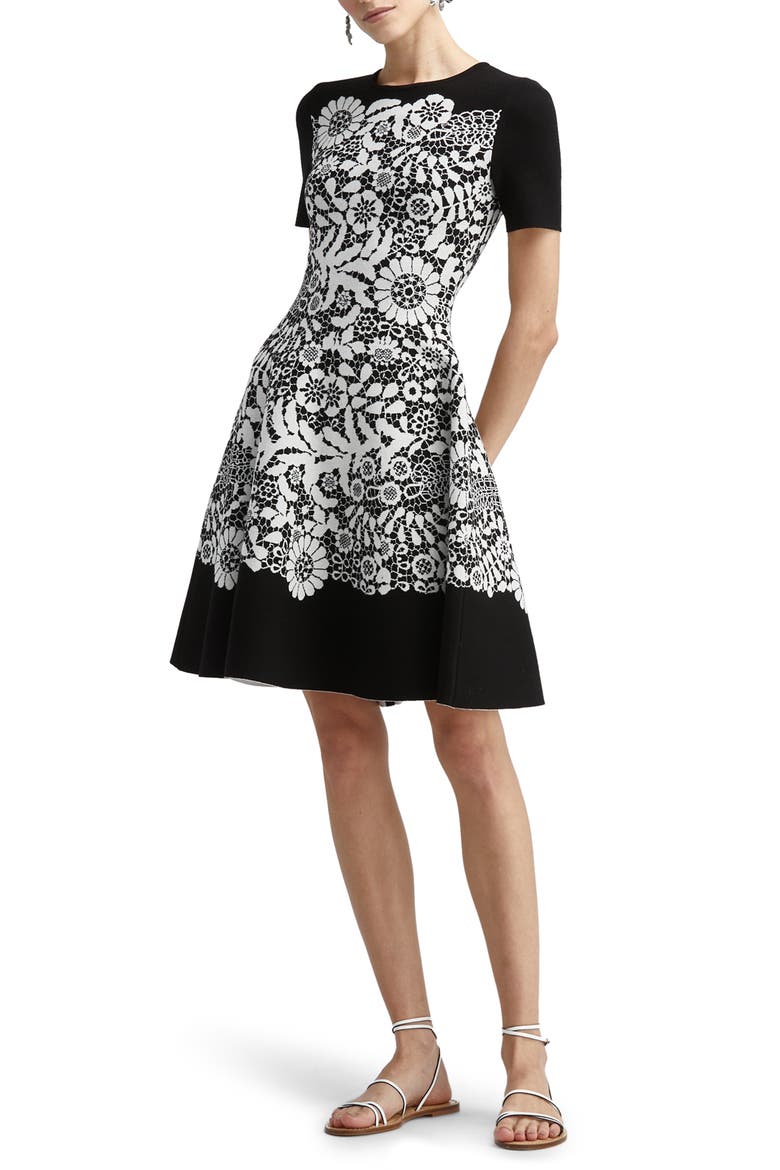 Intarsia A-Line Sweater Dress, Main, color, BLACK/ IVORY